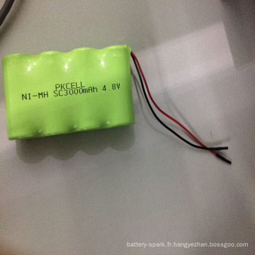 Paquet rechargeable de batterie de NIMH de PKCELL 4.8V SC3000 avec le fil
